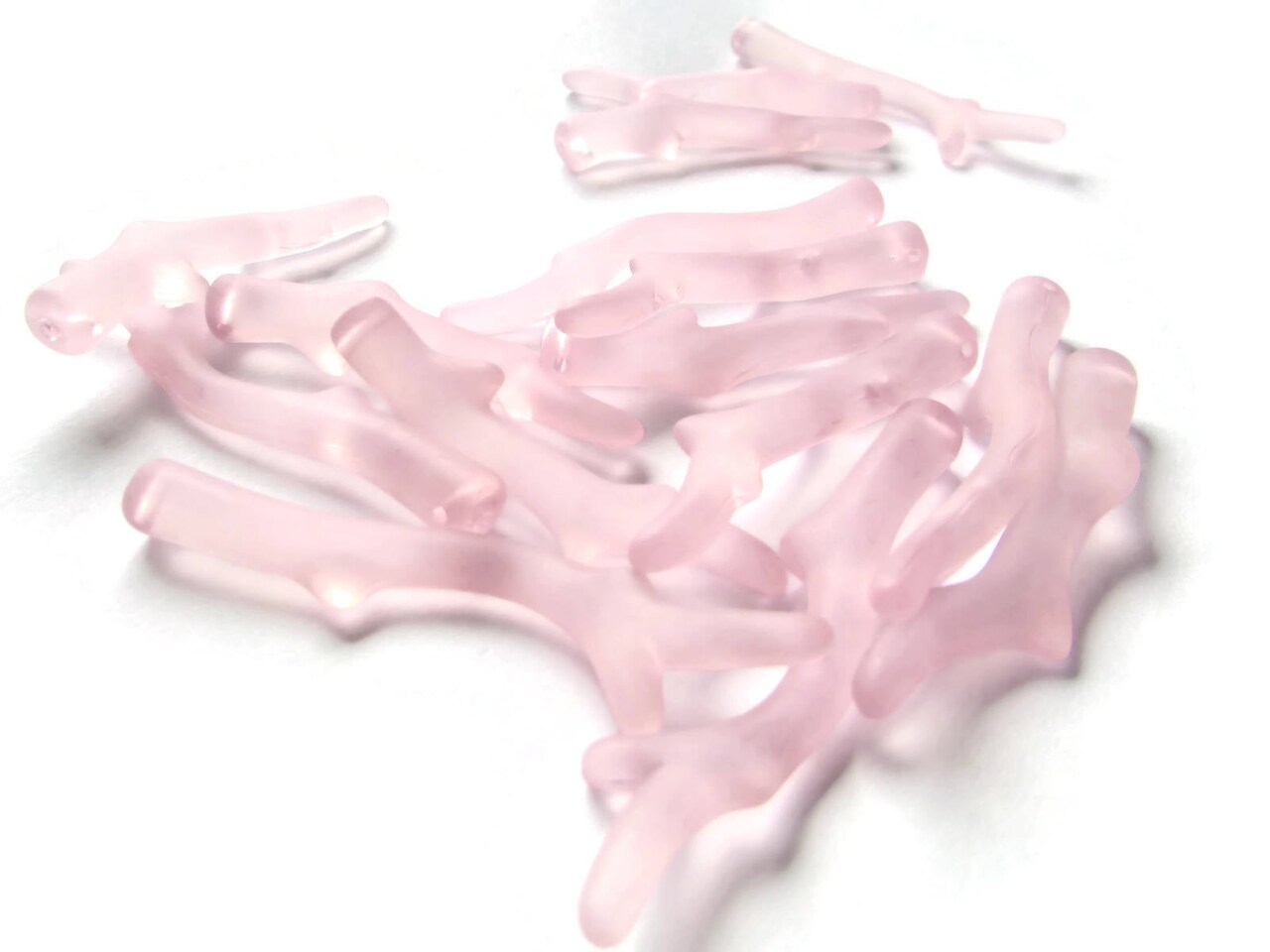 15 Light Pink Acrylic Branch Beads Frosted Clear Plastic Stick Beads Assorted Sizes Antlers Pendants